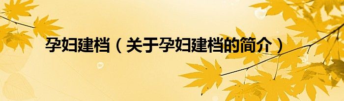 孕妇建档（关于孕妇建档的简介）