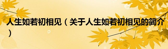 人生如若初相见（关于人生如若初相见的简介）