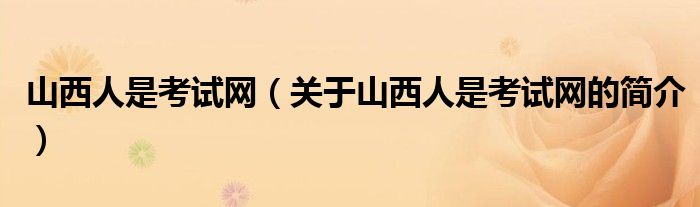 山西人是考试网（关于山西人是考试网的简介）