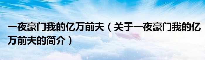 一夜豪门我的亿万前夫（关于一夜豪门我的亿万前夫的简介）