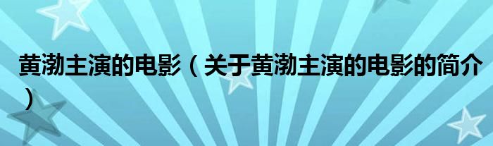 黄渤主演的电影（关于黄渤主演的电影的简介）