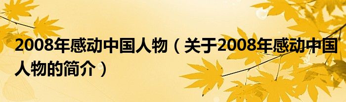2008年感动中国人物（关于2008年感动中国人物的简介）