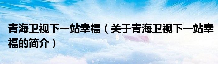 青海卫视下一站幸福（关于青海卫视下一站幸福的简介）