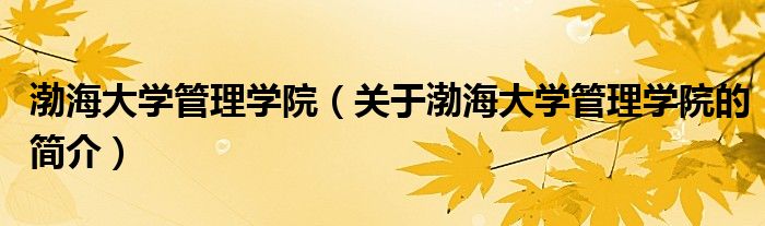 渤海大学管理学院（关于渤海大学管理学院的简介）