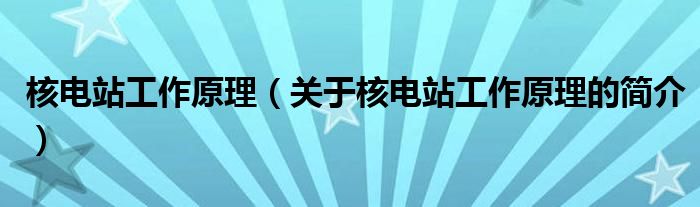 核电站工作原理（关于核电站工作原理的简介）