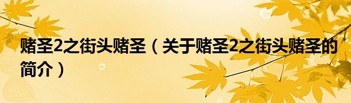 赌圣2之街头赌圣（关于赌圣2之街头赌圣的简介）