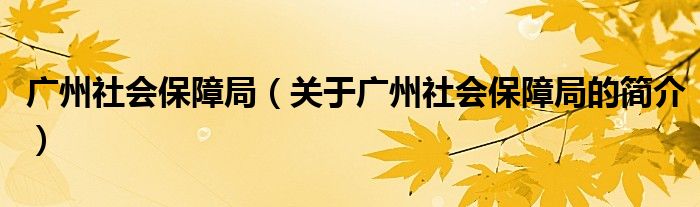 广州社会保障局（关于广州社会保障局的简介）