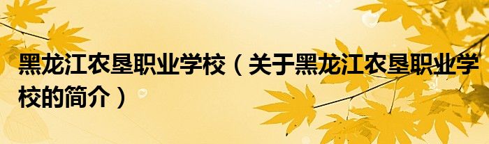 黑龙江农垦职业学校（关于黑龙江农垦职业学校的简介）