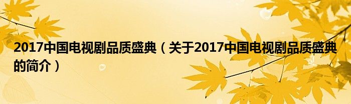 2017中国电视剧品质盛典（关于2017中国电视剧品质盛典的简介）
