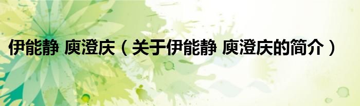伊能静 庾澄庆（关于伊能静 庾澄庆的简介）