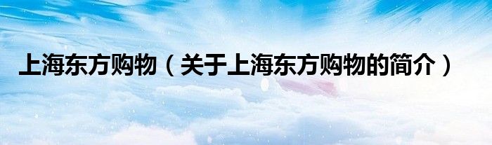 上海东方购物（关于上海东方购物的简介）