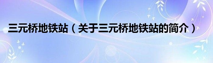 三元桥地铁站（关于三元桥地铁站的简介）