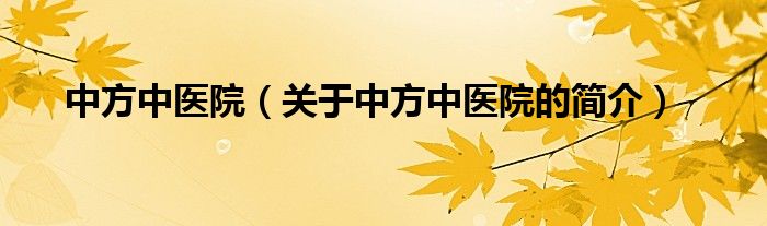 中方中医院（关于中方中医院的简介）