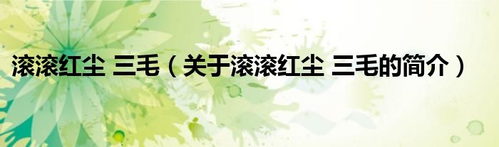 滚滚红尘 三毛（关于滚滚红尘 三毛的简介）