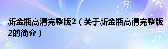 新金瓶高清完整版2（关于新金瓶高清完整版2的简介）