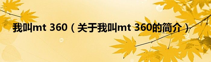 我叫mt 360（关于我叫mt 360的简介）