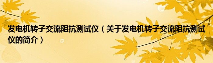 发电机转子交流阻抗测试仪（关于发电机转子交流阻抗测试仪的简介）