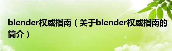 blender权威指南（关于blender权威指南的简介）