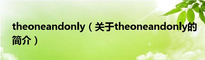theoneandonly（关于theoneandonly的简介）