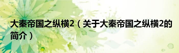 大秦帝国之纵横2（关于大秦帝国之纵横2的简介）