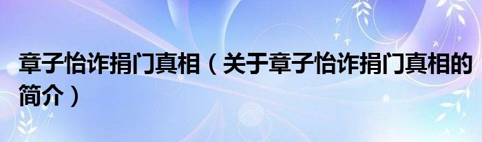 章子怡诈捐门真相（关于章子怡诈捐门真相的简介）