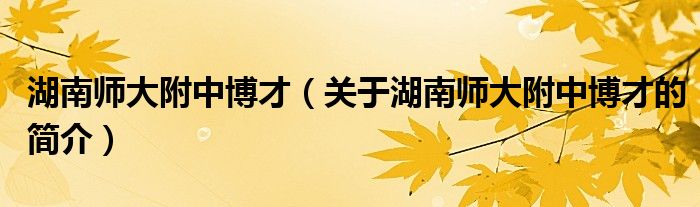 湖南师大附中博才（关于湖南师大附中博才的简介）