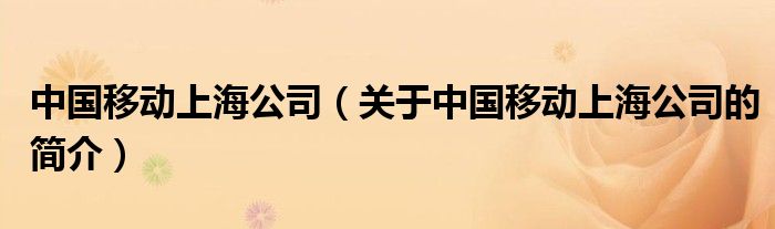 中国移动上海公司（关于中国移动上海公司的简介）