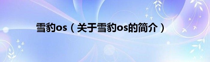 雪豹os（关于雪豹os的简介）