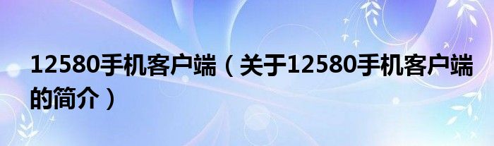12580手机客户端（关于12580手机客户端的简介）