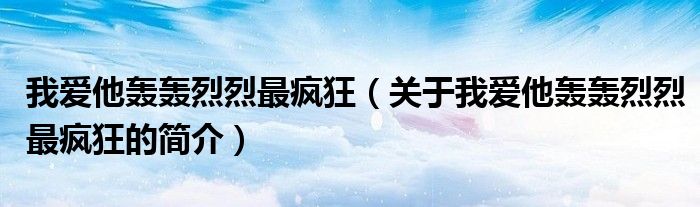 我爱他轰轰烈烈最疯狂（关于我爱他轰轰烈烈最疯狂的简介）