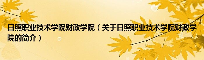 日照职业技术学院财政学院（关于日照职业技术学院财政学院的简介）
