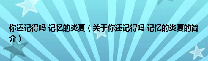 你还记得吗 记忆的炎夏（关于你还记得吗 记忆的炎夏的简介）