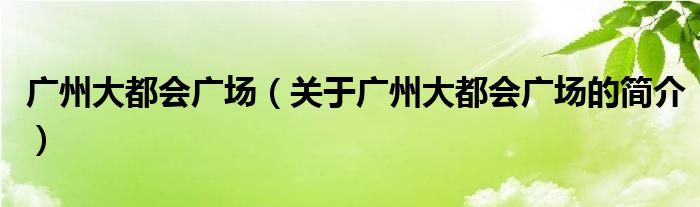 广州大都会广场（关于广州大都会广场的简介）