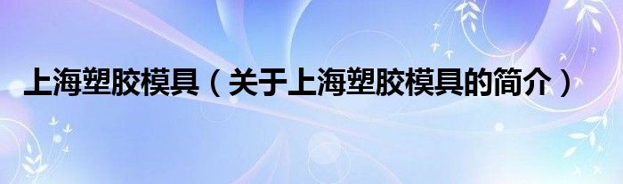 上海塑胶模具（关于上海塑胶模具的简介）