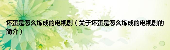 坏蛋是怎么炼成的电视剧（关于坏蛋是怎么炼成的电视剧的简介）