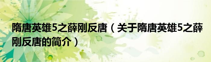 隋唐英雄5之薛刚反唐（关于隋唐英雄5之薛刚反唐的简介）