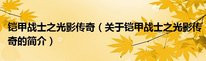 铠甲战士之光影传奇（关于铠甲战士之光影传奇的简介）