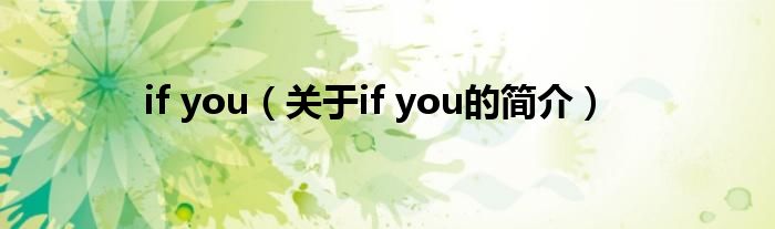 if you（关于if you的简介）