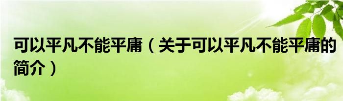 可以平凡不能平庸（关于可以平凡不能平庸的简介）