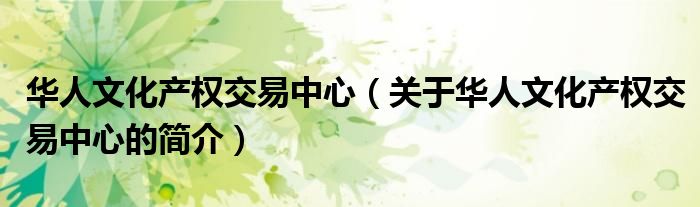 华人文化产权交易中心（关于华人文化产权交易中心的简介）