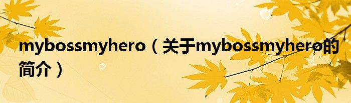 mybossmyhero（关于mybossmyhero的简介）