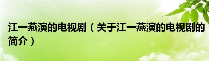 江一燕演的电视剧（关于江一燕演的电视剧的简介）