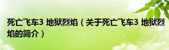 死亡飞车3 地狱烈焰（关于死亡飞车3 地狱烈焰的简介）