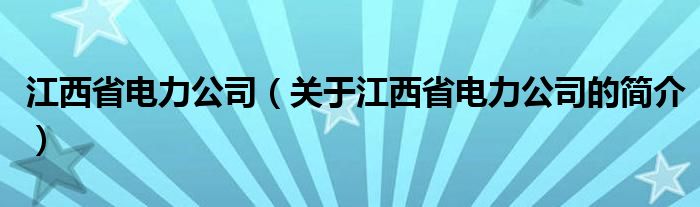 江西省电力公司（关于江西省电力公司的简介）