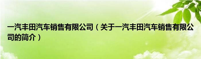 一汽丰田汽车销售有限公司（关于一汽丰田汽车销售有限公司的简介）
