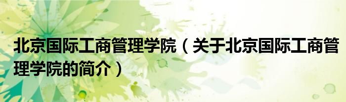 北京国际工商管理学院（关于北京国际工商管理学院的简介）
