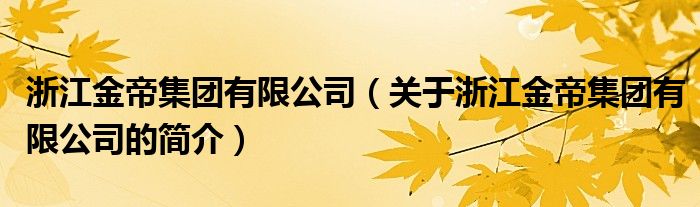 浙江金帝集团有限公司（关于浙江金帝集团有限公司的简介）
