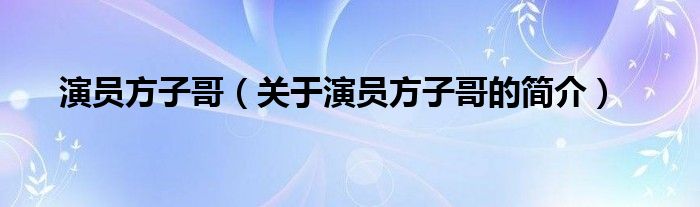 演员方子哥（关于演员方子哥的简介）