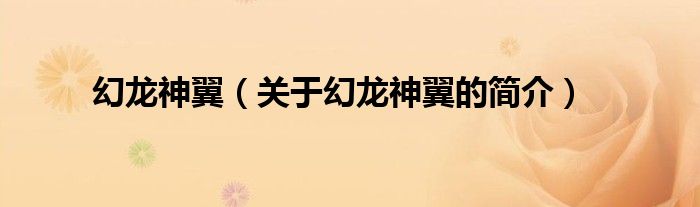 幻龙神翼（关于幻龙神翼的简介）