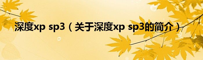 深度xp sp3（关于深度xp sp3的简介）